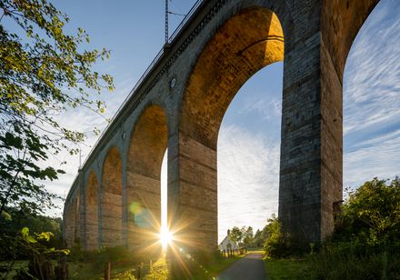 Blick von unten auf die Säulen des Viadukts in Altenbeken
