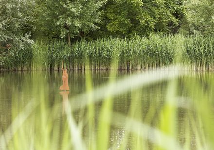 Hermannsdenkmal Figur im Teich bei Barntrup